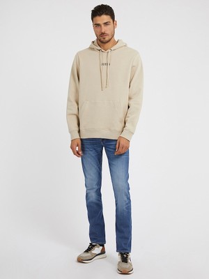 Guess Erkek Logolu Kapüşonlu Sweatshirt-Tarçın