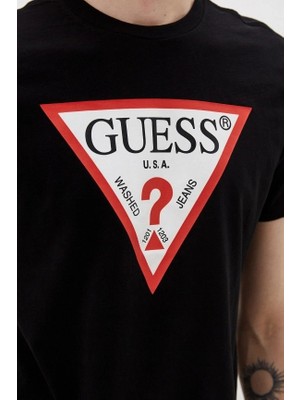 Erkek Guess Ss Bsc Önde Üçgen Logolu T-Shirt - Siyah