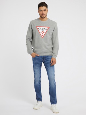 Guess Üçgen Logolu Erkek Sweatshirt-Gri Melanj