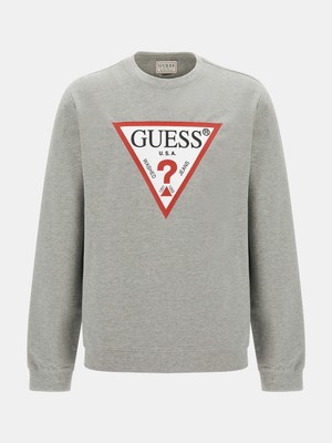 Guess Üçgen Logolu Erkek Sweatshirt-Gri Melanj