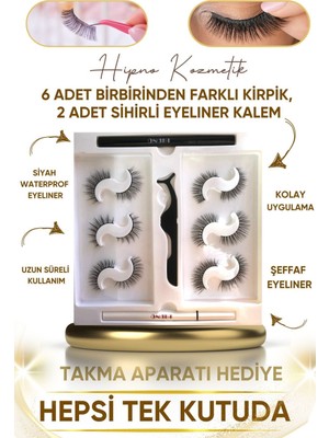 Mediterian Takma Kirpik Seti 6 Farklı Model ve 2 Renkli Kalem, Yapıştırıcı Hediye, Uzunluk Etkisi