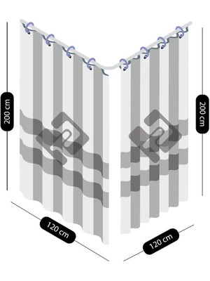 Mediterian 120 x 200 Duş Perdesi Çift Kanat 2X120X200CM Funda Desenli Banyo Perdesi 16 Adet C Halka Hediyeli B