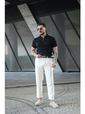 Outfit-Man Erkek Kemerli Klasik Pantolon Beyaz