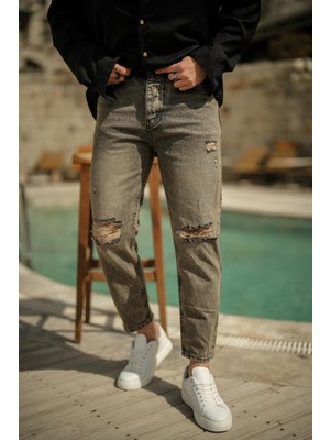 Outfit-Man Erkek Vintage Yıkmalı Mom Jean Yıkamalı Gri