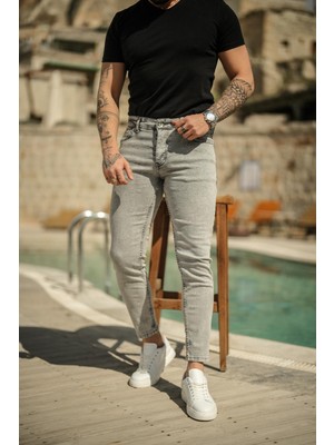 Outfit-Man Erkek Grinding Skinny Jean Yıkamalı Gri