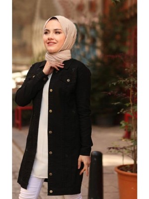 Pamuk Butik Kadın Siyah Denim Kot Ceket Trend Kalıp Esnek Kumaş ile Şık Tasarım