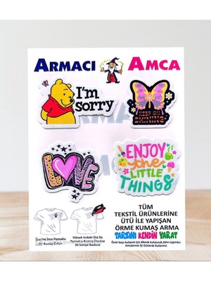 Armacı Amca Ütü Ile Yapışan 4 Adet Örme Kumaş Arma Yırtık Kapatıcı Pratik Yama Tekstil Patch Renkli Çılgın Duvar Yazıları
