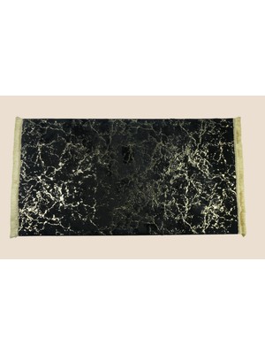 Marble Tavşan Tüyü Süper Soft Ultra Lüks Simli Mermer Desenli Halı Siyah&Gold