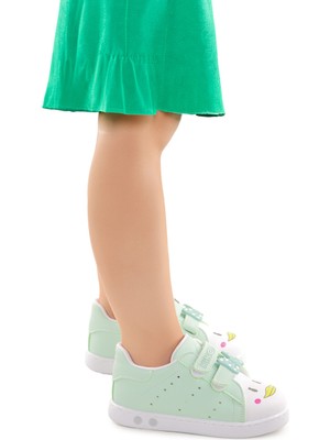 Kiko Kids Bart Cırtlı Işıklı Kız Bebek Spor Ayakkabı Su Yeşili