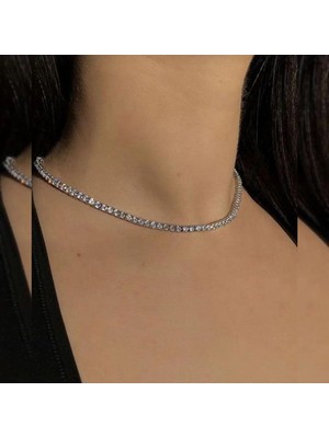 Swans Wear | Taşlı Su Yolu Choker, Kolye, Takı, Kadın Aksesuar, Gümüş Renk