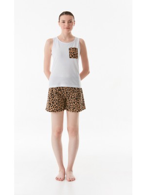 FullaModa Leopar Desenli Şortlu Pijama Takımı