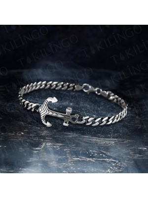 Takılingo 925 Ayar Gümüş Denizci Çapa Motifli Erkek Bileklik