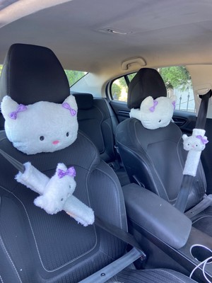 2'Li Set Hello Kitty Kedi Araba Boyun Yastığı Ve Emniyet Kemeri Peluş Kılıf Seti (2 Yastık Ve 2 Kılıf)