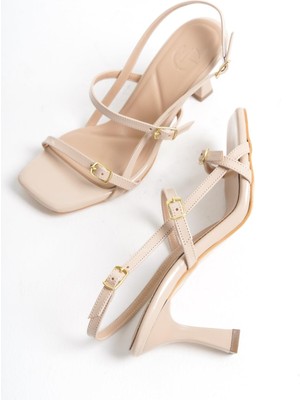 Modabuymus Filar Ten Rugan Kadın Sandalet Topuklu Ayakkabı İnce Bantlı PU Malzeme