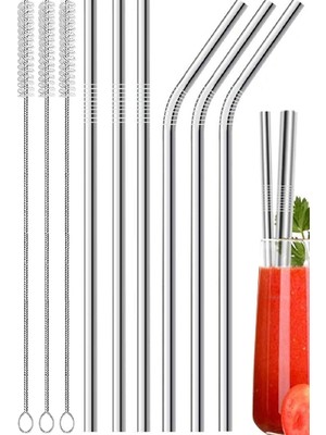 Morlimon 9 Parça Metal Pipet Seti 6 Paslanmaz Çelik Pipet 3 Pipet Temizleme Fırçası