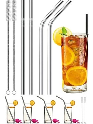 Morlimon 9 Parça Metal Pipet Seti 6 Paslanmaz Çelik Pipet 3 Pipet Temizleme Fırçası