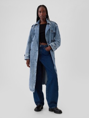 Gap Kadın Mavi Icon Longline Denim Trençkot