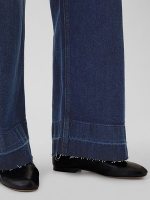 Gap Kadın Lacivert High Rise Stride Belted Wide-Leg Jean Pantolon