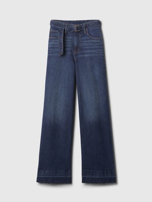 Gap Kadın Lacivert High Rise Stride Belted Wide-Leg Jean Pantolon