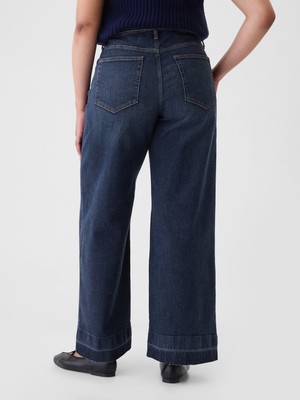 Gap Kadın Lacivert High Rise Stride Belted Wide-Leg Jean Pantolon