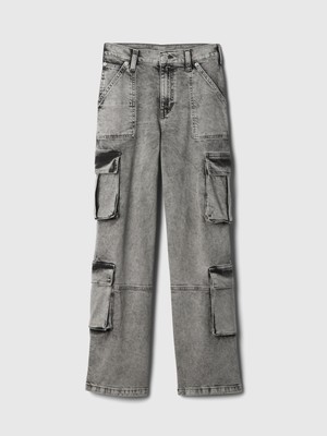 Gap Kadın Siyah Mid Rise Double Cargo '90S Loose Jean Pantolon