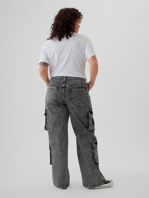 Gap Kadın Siyah Mid Rise Double Cargo '90S Loose Jean Pantolon