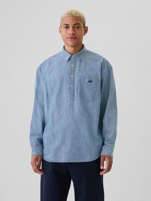 Gap Erkek Mavi Gap Logo Pullover Chambray Gömlek