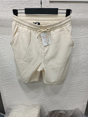 Keten Şort Beli Lastikli %100 Keten Şort