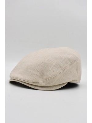 Erkek Keten Premium Krem Şapka Yazlık Flat Cap Kasket