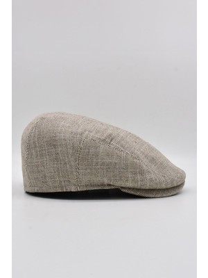 Erkek Keten Premium Bej Şapka Yazlık Flat Cap Kasket