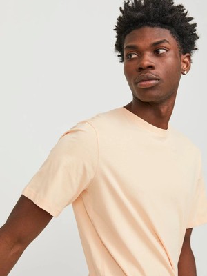 Jack & Jones Erkek  Düz Bisiklet Yaka Basic T-Shirt - Açık Turuncu