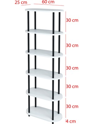 Modalanka 6 Raflı Oval Tasarım Kitaplık Ofis Salon Kitaplığı Modern Şık Tasarım Kitaplık Dosya Rafı