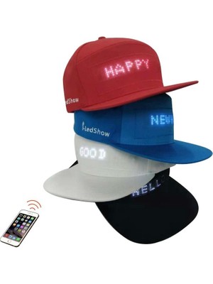 Doppler Uygulama Destekli LED Kasket Parti Şapkası Çok Renkli LED Işıklı Şarjlı Kablosuz Uygulamalı Yılbaşı Düğün Eğlence Kırmızı