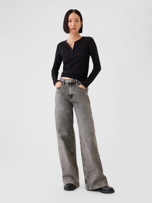 Gap Kadın Siyah High Rise Stride Wide-Leg Jean Pantolon