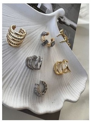 Rachel Kristal Taşlı Gold Kıkırdak Küpe-Earcuff