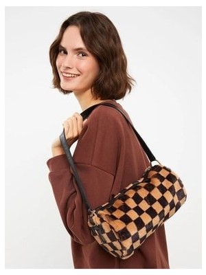 LC Waikiki Aymira Giyimden Dama Desenli Kürklü Kadın Baget Çanta Aymira Giyime Özel