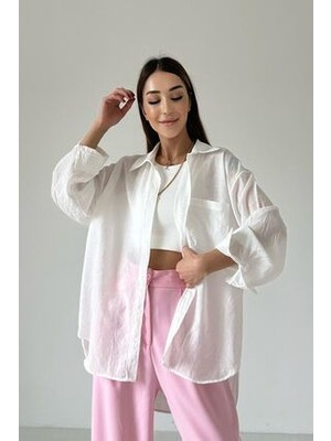 Kadın Keten Karışımlı Oversize Gömlek