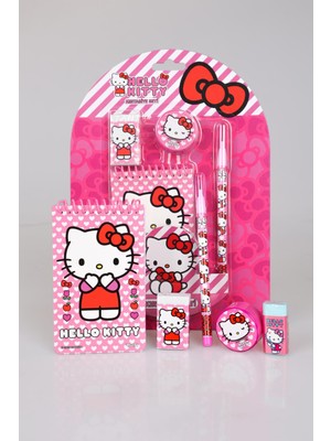 Hello Kitty Lisanslı Hello Kıtty 4'lü Kırtasiye Seti Not Defteri,geçmeli Kurşun Kalem,silgi ve Kalemtraş