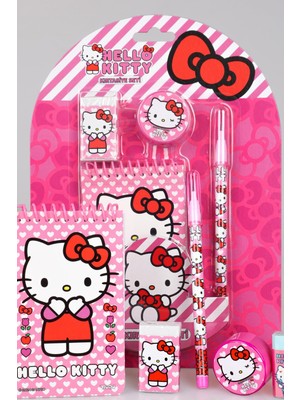 Hello Kitty Lisanslı Hello Kıtty 4'lü Kırtasiye Seti Not Defteri,geçmeli Kurşun Kalem,silgi ve Kalemtraş