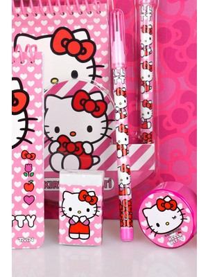 Hello Kitty Lisanslı Hello Kıtty 4'lü Kırtasiye Seti Not Defteri,geçmeli Kurşun Kalem,silgi ve Kalemtraş