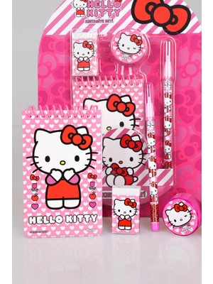 Hello Kitty Lisanslı Hello Kıtty 4'lü Kırtasiye Seti Not Defteri,geçmeli Kurşun Kalem,silgi ve Kalemtraş