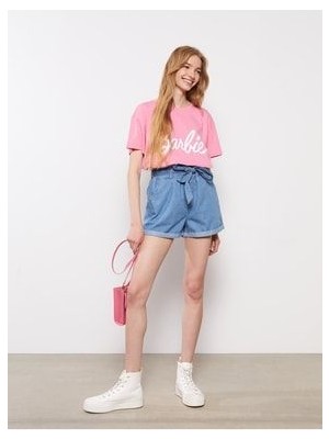 LC Waikiki Yüksek Bel Paperbag Düz Cep Detaylı Paperbag Kadın Jean Şort