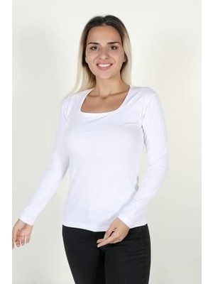 Urban Bold Kadın Beyaz Kare Yaka Uzun Kollu Body
