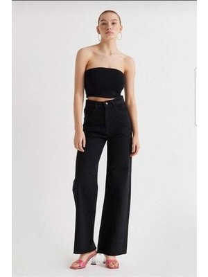 Bycukurovafrango Love 90'S Siyah Power Likralı Kadın Süper Yüksek Bel Salaş Paça Salaş Jans Kot 2024