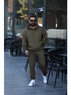 CMZ Collection Erkek Oversized 3 Iplik Içi Şardonlu Kapşonlu Kanguru Cepli Lastikli Paça Jogger Eşofman Takımı