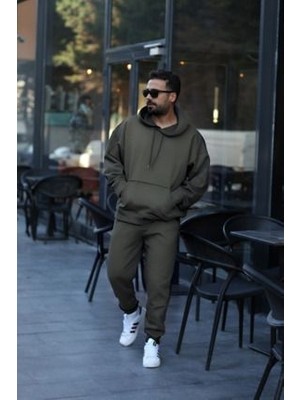 CMZ Collection Erkek Oversized 3 Iplik Içi Şardonlu Kapşonlu Kanguru Cepli Lastikli Paça Jogger Eşofman Takımı