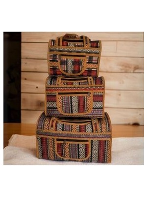 Çanta Dünyası 46 Araf Otantik Valiz&bavul Seti, Etnik Desen, Yöresel Çanta