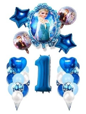 Disney Frozen Frozen Elsa Mavi Pullu Şeffaf Balon Rakam Balon Kalp Yıldız Folyo Balonlu Karlar Kraliçesi Konsepti