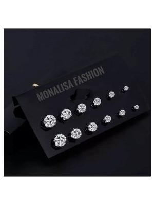 Mona Lisa Kadın Gümüş Zikron Taşlı 12'li Küpe Seti Gümüş Renkli Şık Tasarım