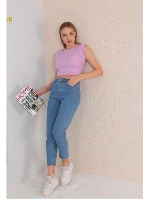 Bycukurovafrango Kadın Yüksek Bel Mom Jeans Likralı Esnek Kot Pantolon
